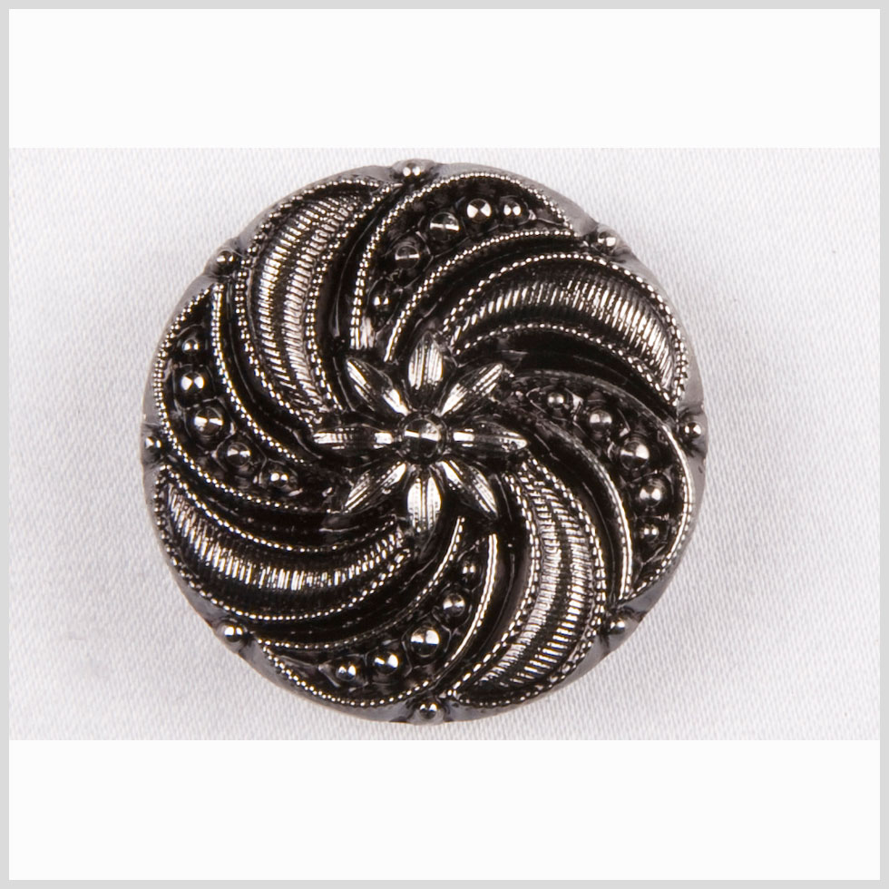 Black and Platinum Floral and Swirl Glass Button – 36L/23mm Black and Platinum Floral and Swirl Glass Button – 36L/23mm