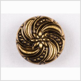 Black and Gold Floral and Swirl Glass Button – 22L/14mm Black and Gold Floral and Swirl Glass Button – 22L/14mm