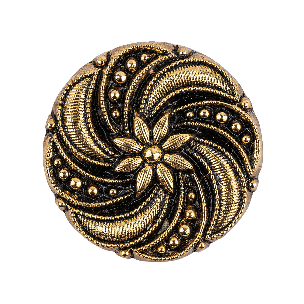 Black and Gold Floral and Swirl Glass Button – 44L/28mm Black and Gold Floral and Swirl Glass Button – 44L/28mm
