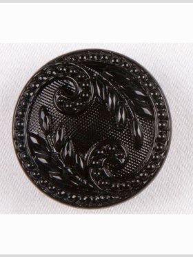 Black Floral Leaf Glass Shank Back Button – 22L/14mm Black Floral Leaf Glass Shank Back Button – 22L/14mm