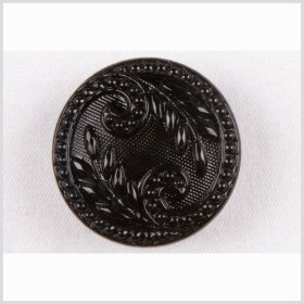 Black Floral Leaf Glass Shank Back Button – 22L/14mm Black Floral Leaf Glass Shank Back Button – 22L/14mm