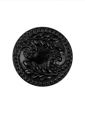 Black Floral Leaf Glass Shank Back Button – 36L/23mm Black Floral Leaf Glass Shank Back Button – 36L/23mm