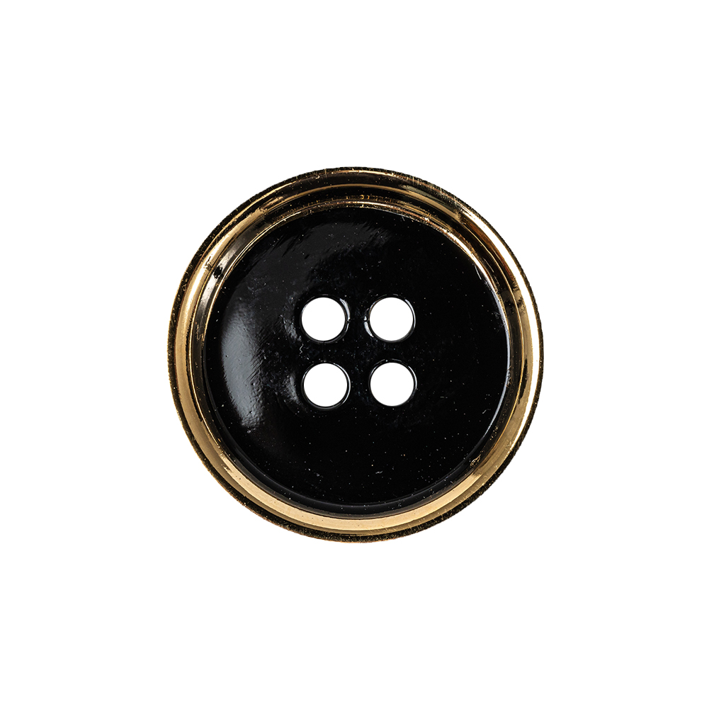 Black and Gold Edged 4-Hole Glass Button – 36L/23mm Black and Gold Edged 4-Hole Glass Button – 36L/23mm