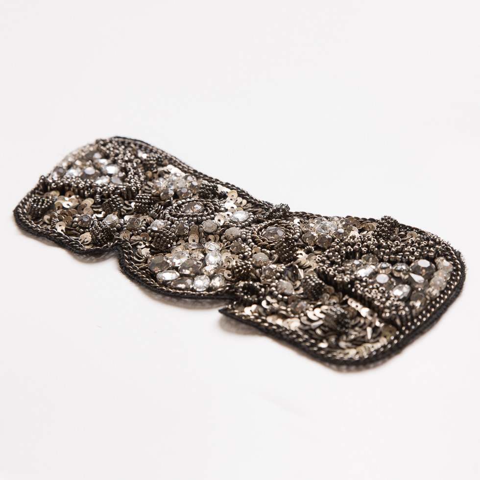 Black and Gunmetal Beaded and Sequined Rhinestone Applique - 8"