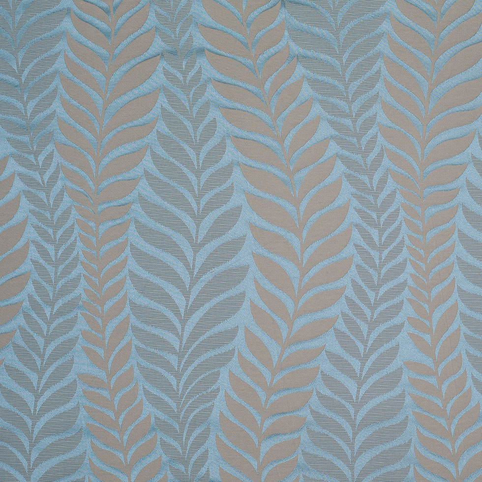 Canal Blue and Taupe Leaves Satin Jacquard Canal Blue and Taupe Leaves Satin Jacquard
