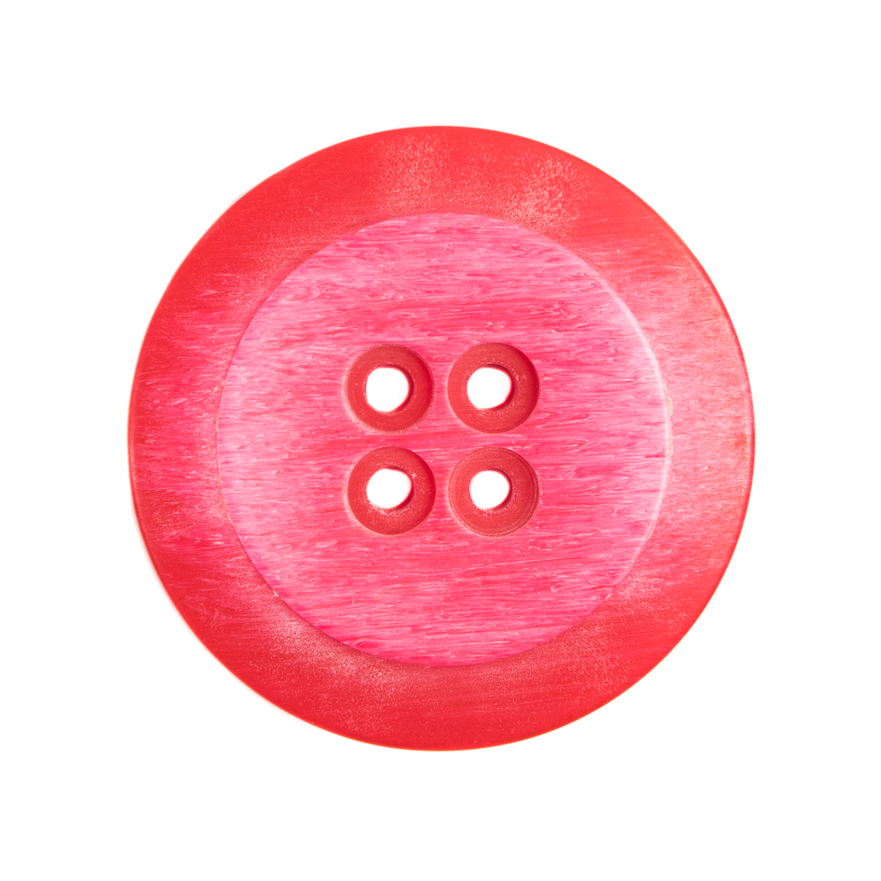 Plastic 4-Hole Button Made in Italy – 44L/28mm – Red and Pink Striations Dish Shaped Plastic 4-Hole Button Made in Italy – 44L/28mm – Red and Pink Striations Dish Shaped