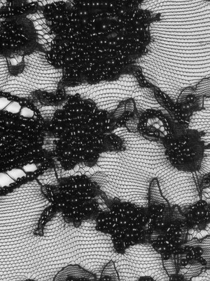 Black Scallop Edge Lacey Floral Beaded Mesh Black Scallop Edge Lacey Floral Beaded Mesh