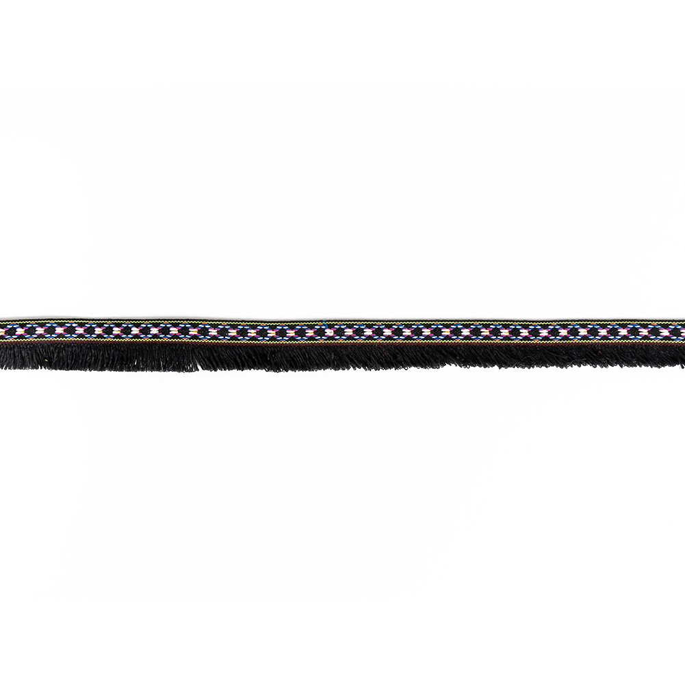 Multicolored and Black Tribal Brushed Fringe Trim – 1.125″ Multicolored and Black Tribal Brushed Fringe Trim – 1.125″