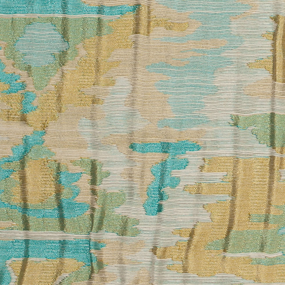 Indian Blue/Yellow Ikat-Like Geometric Poly/Cotton Brocade