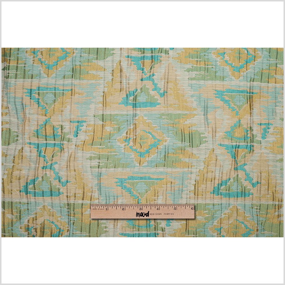 Indian Blue/Yellow Ikat-Like Geometric Poly/Cotton Brocade Indian Blue/Yellow Ikat-Like Geometric Poly/Cotton Brocade