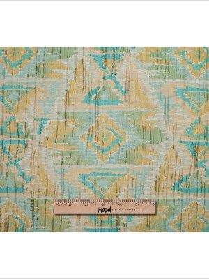 Indian Blue/Yellow Ikat-Like Geometric Poly/Cotton Brocade Indian Blue/Yellow Ikat-Like Geometric Poly/Cotton Brocade