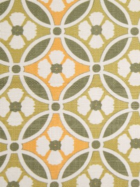 Spanish Green/Orange Floral Geometric Poly/Cotton Canvas Spanish Green/Orange Floral Geometric Poly/Cotton Canvas