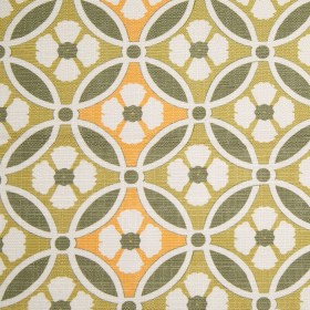 Spanish Green/Orange Floral Geometric Poly/Cotton Canvas Spanish Green/Orange Floral Geometric Poly/Cotton Canvas