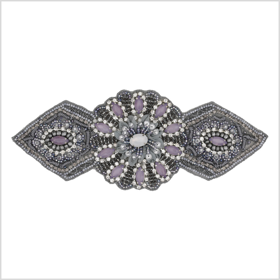 Gray/Purple Beaded Rhinestone Applique Gray/Purple Beaded Rhinestone Applique