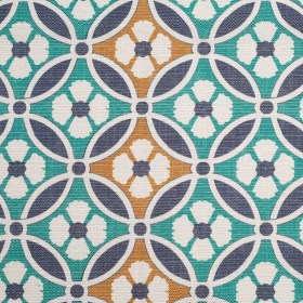 Spanish Green/Blue Floral Geometric Poly/Cotton Canvas Spanish Green/Blue Floral Geometric Poly/Cotton Canvas