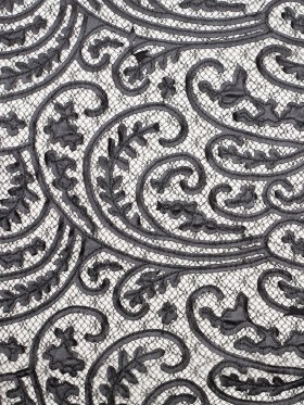 Black Paisley Faux Leather Embroidered Lace Black Paisley Faux Leather Embroidered Lace