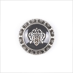 Metal Shank Back Blazer Button – 24L/15mm – Silver and Black Crest and Stitched Links Border Metal Shank Back Blazer Button – 24L/15mm – Silver and Black Crest and Stitched Links Border