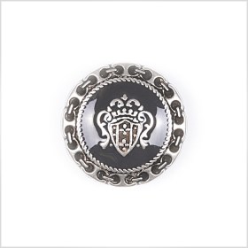 Metal Shank Back Blazer Button – 36L/23mm – Silver and Black Crest and Stitched Links Border Metal Shank Back Blazer Button – 36L/23mm – Silver and Black Crest and Stitched Links Border