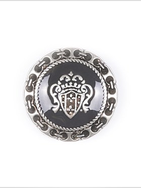 Metal Shank Back Blazer Button – 36L/23mm – Silver and Black Crest and Stitched Links Border Metal Shank Back Blazer Button – 36L/23mm – Silver and Black Crest and Stitched Links Border