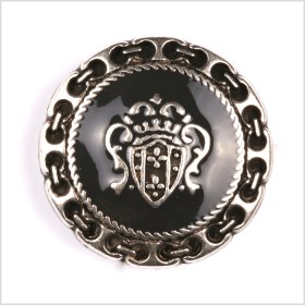 Metal Shank Back Blazer Button – 36L/23mm – Gunmetal and Black Crest and Stitched Links Border Metal Shank Back Blazer Button – 36L/23mm – Gunmetal and Black Crest and Stitched Links Border