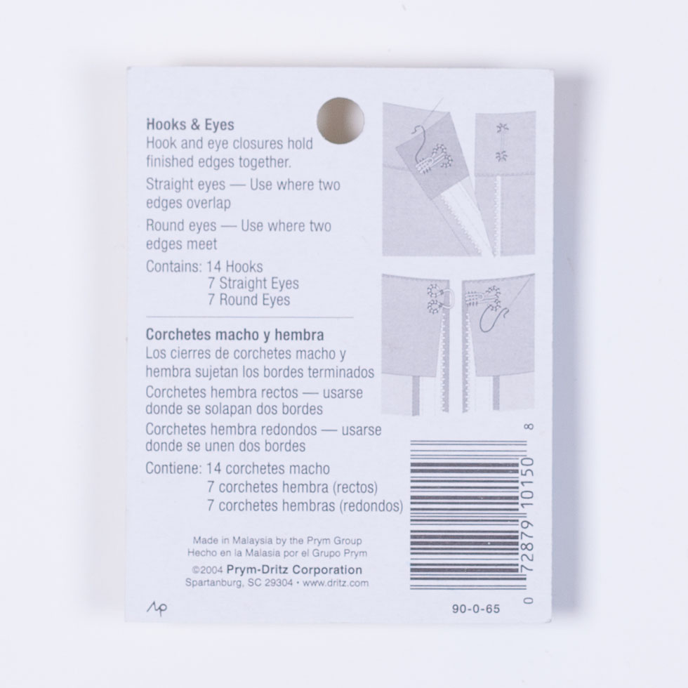 Dritz 14 Nickel Hooks & Eyes – Size 0 Dritz 14 Nickel Hooks & Eyes – Size 0