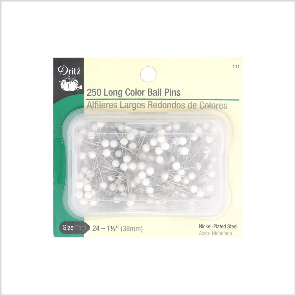 Dritz Long White Ball Pins -250 Ct Dritz Long White Ball Pins -250 Ct