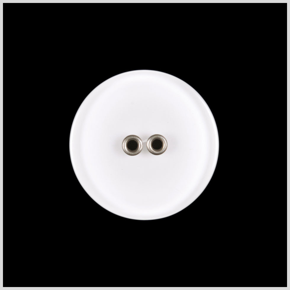 Plastic 2-Hole Button – 36L/23mm – White Dish Shaped with Silver Metal Holes Plastic 2-Hole Button – 36L/23mm – White Dish Shaped with Silver Metal Holes