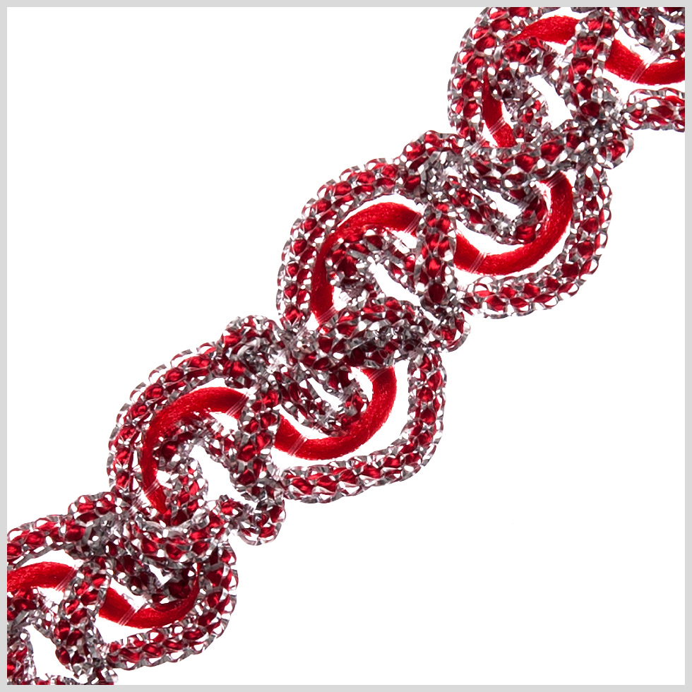 0.5″ Metallic Silver/Red Braided Trim 0.5″ Metallic Silver/Red Braided Trim