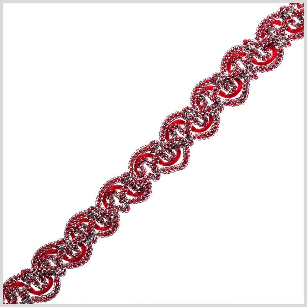 0.5″ Metallic Silver/Red Braided Trim 0.5″ Metallic Silver/Red Braided Trim