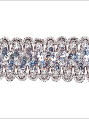 1.75″ Metallic Silver Sequin Braid Trimming 1.75″ Metallic Silver Sequin Braid Trimming