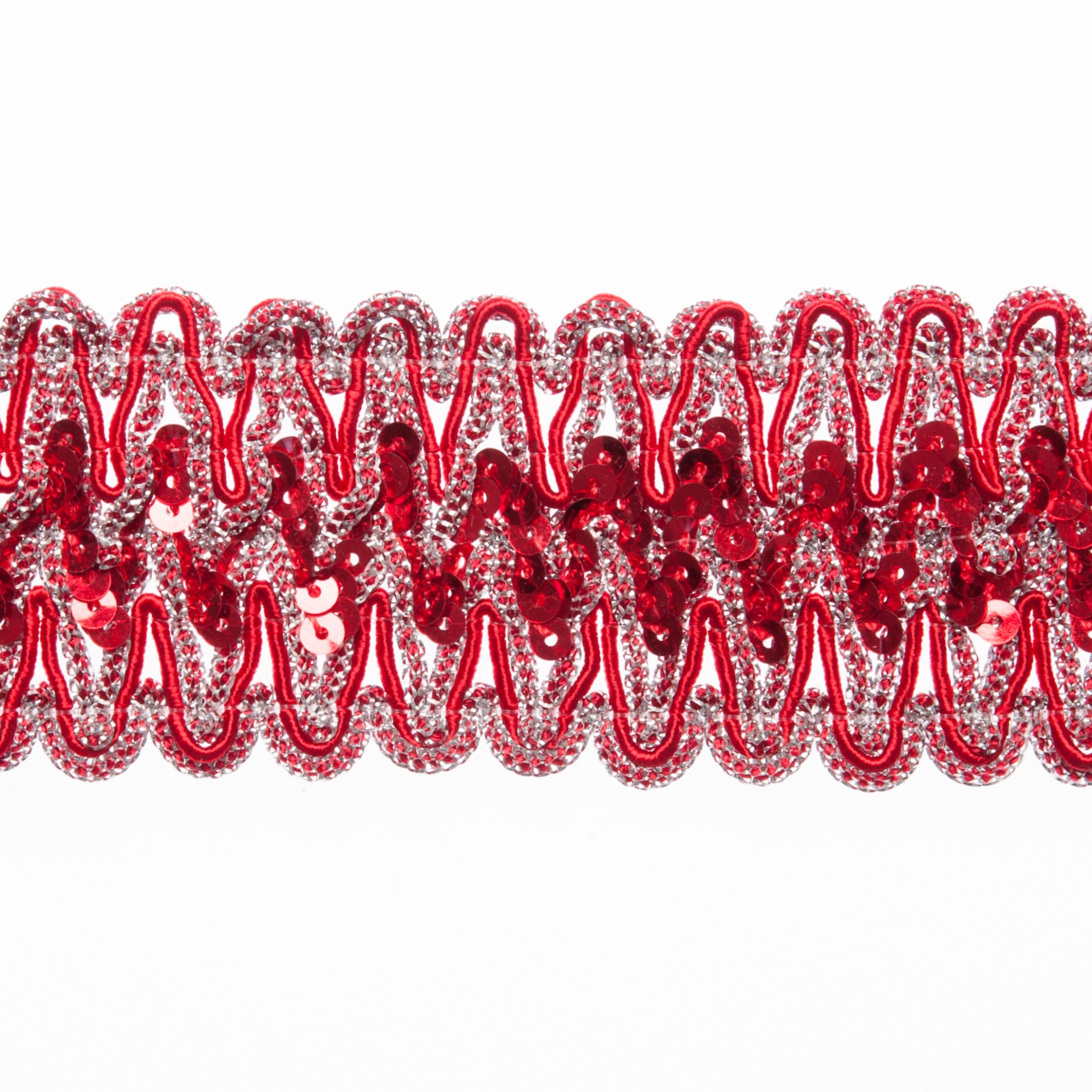 1.75″ Metallic Red Sequin Braid Trimming 1.75″ Metallic Red Sequin Braid Trimming