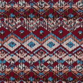 Cotton Voile – Red, Blue and Peach Geometric Over Abstract Cotton Voile – Red, Blue and Peach Geometric Over Abstract