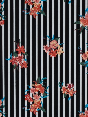 Black/Multicolored Striped Floral Cotton Poplin Black/Multicolored Striped Floral Cotton Poplin