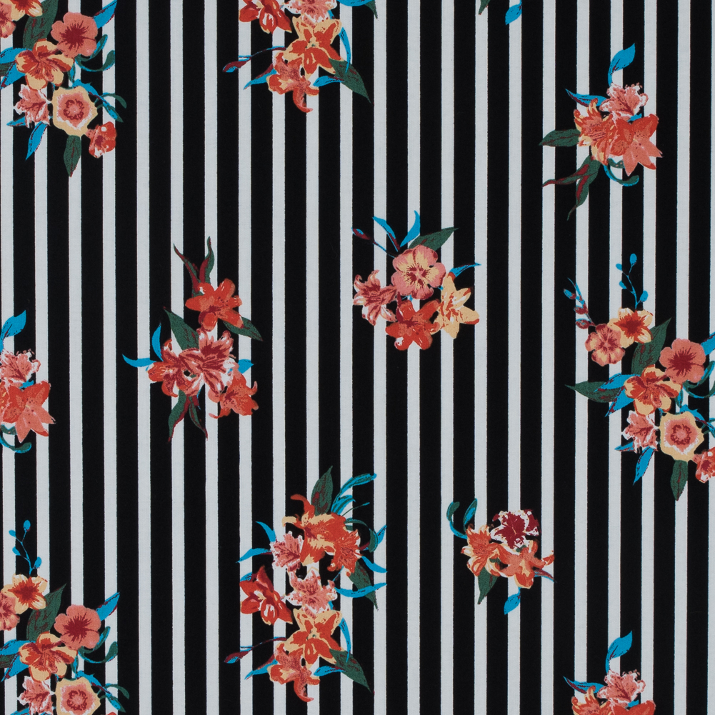 Black/Multicolored Striped Floral Cotton Poplin Black/Multicolored Striped Floral Cotton Poplin