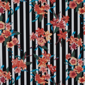 Black/Multicolored Striped Floral Cotton Poplin Black/Multicolored Striped Floral Cotton Poplin