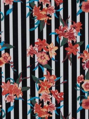 Black/Multicolored Striped Floral Cotton Poplin Black/Multicolored Striped Floral Cotton Poplin