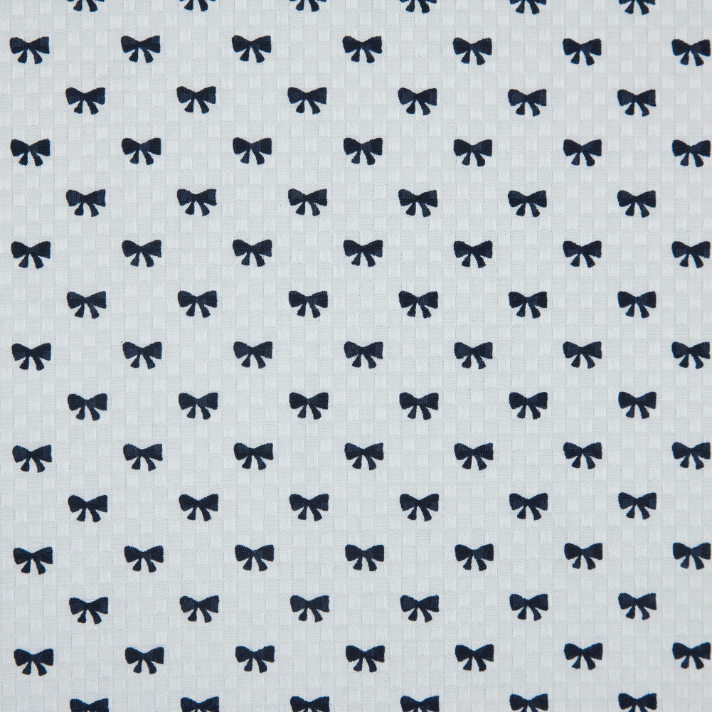 White and Navy Bow Printed Cotton Dobby Jacquard White and Navy Bow Printed Cotton Dobby Jacquard