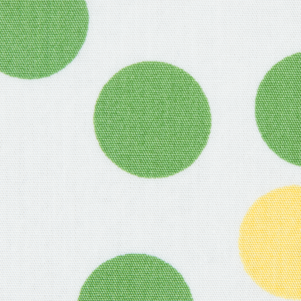 Green/Yellow/Pink Polka Dots Printed Cotton Poplin