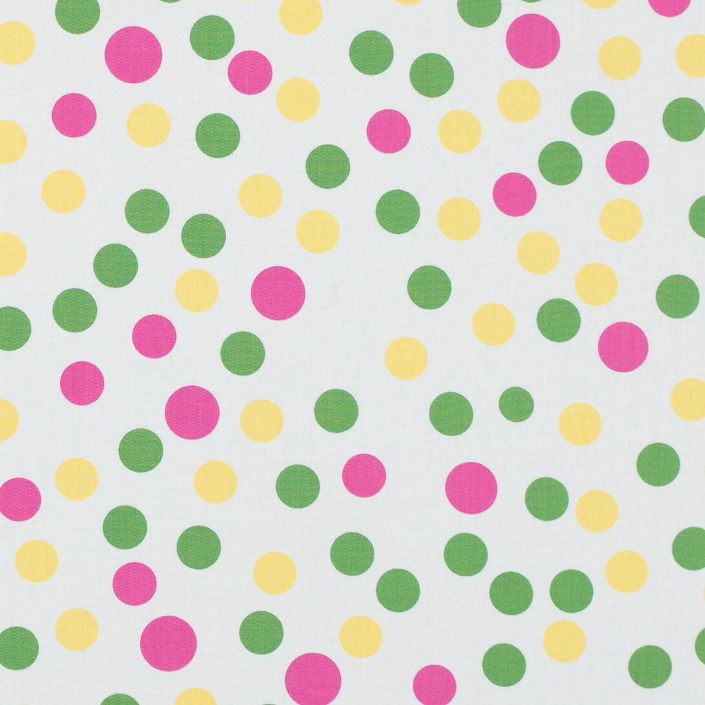 Green/Yellow/Pink Polka Dots Printed Cotton Poplin Green/Yellow/Pink Polka Dots Printed Cotton Poplin