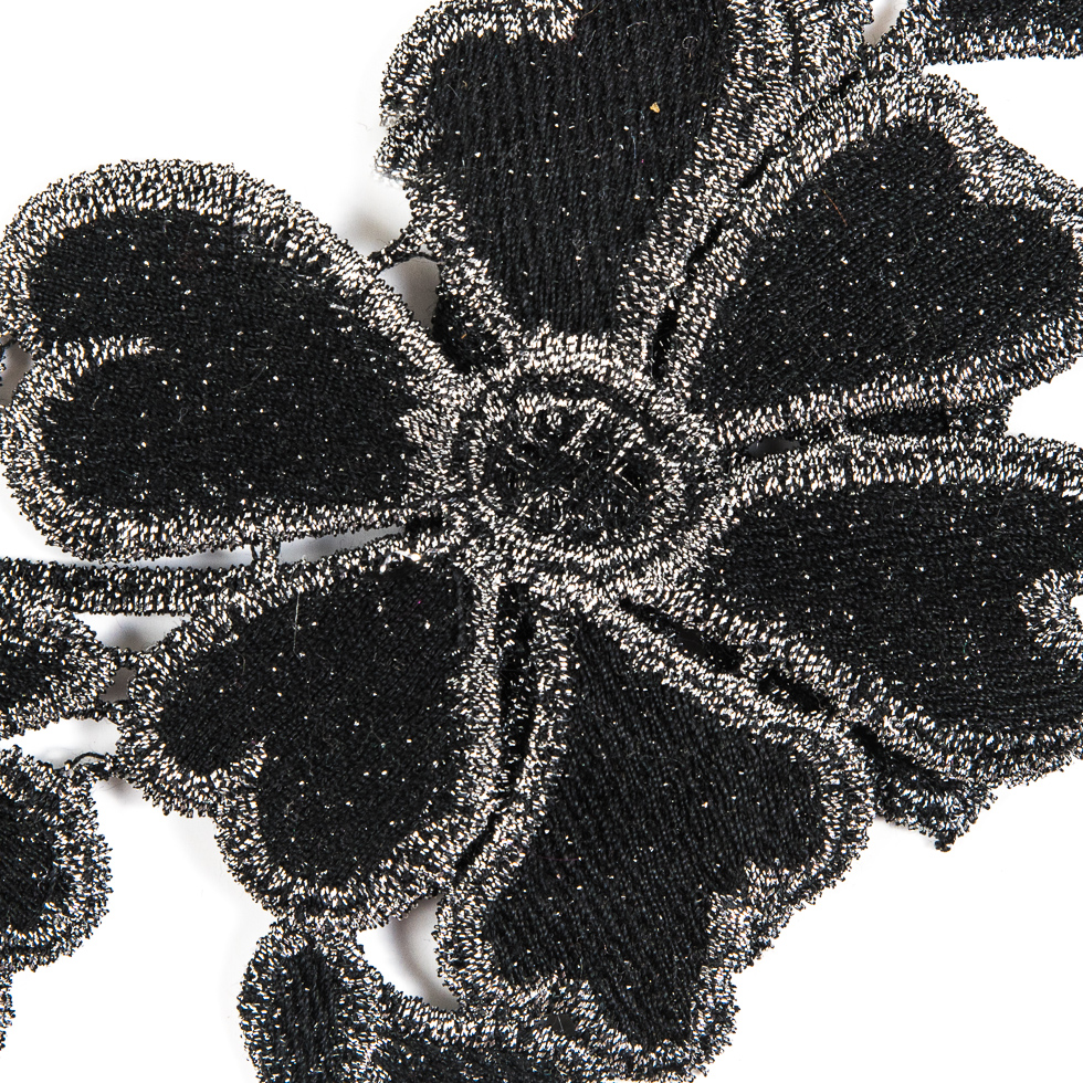 3D Metallic Gunmetal Floral Lace Trim - 5"