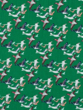 Green Flying Birds Printed Cotton Sateen Green Flying Birds Printed Cotton Sateen