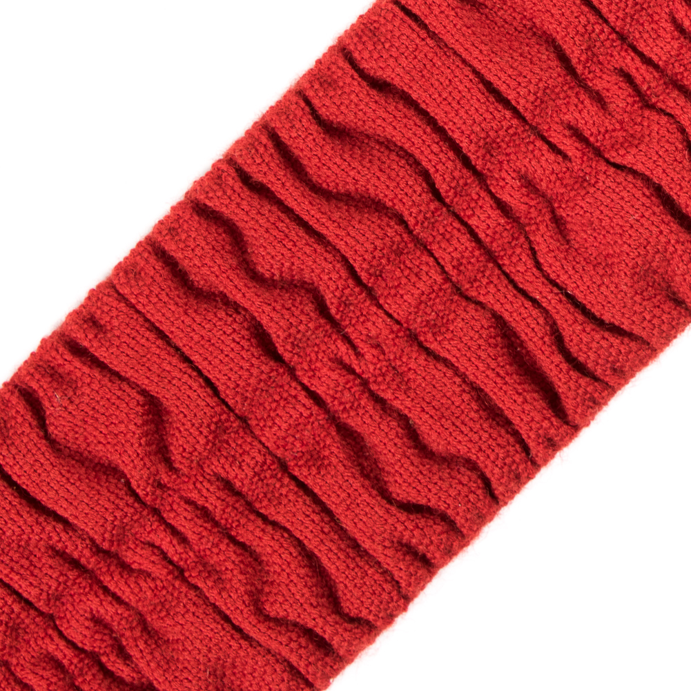 Italian Red Ruched Stretch Wool Trimming - 2.375"