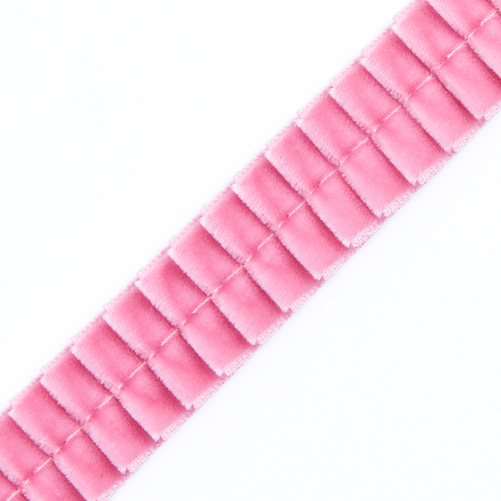 Italian Dusty Rose Velvet Knife Pleated Trimming - 0.875"