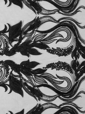 Black Floral Embroidered Lace Panel Black Floral Embroidered Lace Panel