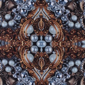 Digitally Printed Jewels and Gems on a Polyester Mikado/Twill Digitally Printed Jewels and Gems on a Polyester Mikado/Twill