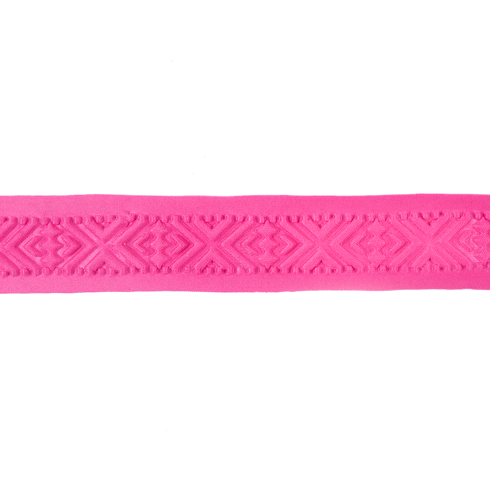 Italian Pink Geometric Embossed Double Knit Trim – 1.75″ Italian Pink Geometric Embossed Double Knit Trim – 1.75″