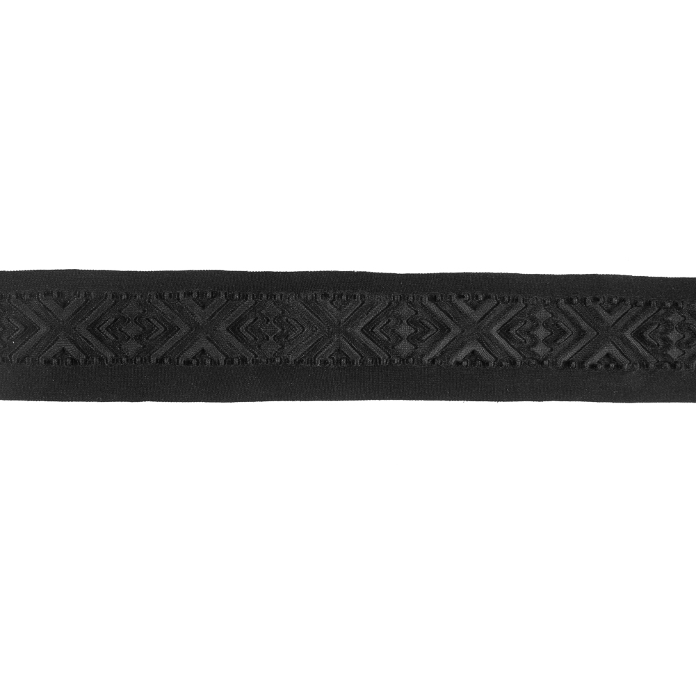 Italian Black Geometric Embossed Double Knit Trim – 1.75″ Italian Black Geometric Embossed Double Knit Trim – 1.75″