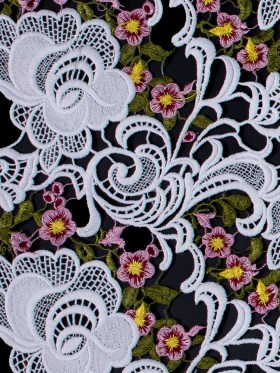 Embroidered Guipure Lace – White and Pink Floral Embroidered Guipure Lace – White and Pink Floral