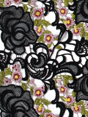 Black Floral Embroidered Guipure Lace Black Floral Embroidered Guipure Lace