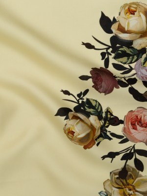Tender Yellow and Black Forest Digitally Printed Flowers on a Premium Mikado/Twill Tender Yellow and Black Forest Digitally Printed Flowers on a Premium Mikado/Twill